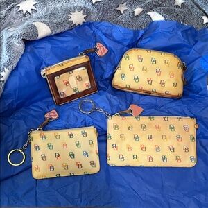 Dooney & Bourke White CC Cosmetic Bag, Sm. Wallet, Lg&Sm Coin Pouch Keychain Set